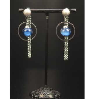 Boucles d’oreilles “BLEU NUIT” en verre filé à double pendants – Élégance artisanale - Acier inoxydable