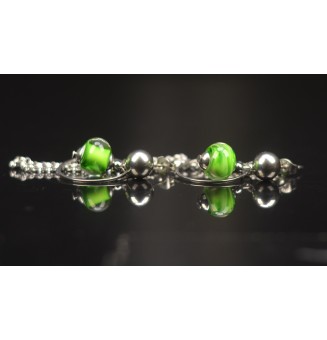 Boucles d’oreilles “vert rosetta” en verre filé à double pendants – Élégance artisanale - Acier inoxydable