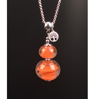 Collier "terracota" en Perles de Verre et acier inoxydable 72 cm
