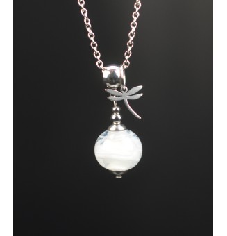 Collier court en acier inoxydable  & perle de verre BLANC – Création artisanale