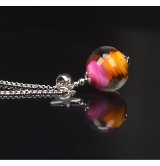Collier "rose et caramel" en Perles de Verre et acier inoxydable 72 cm