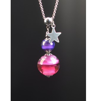 Collier long en perles de verre filé – Dégradé rose, violine et violet – 72 cm – Acier inoxydable