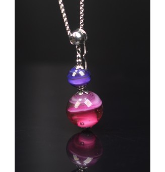Collier long en perles de verre filé – Dégradé rose, violine et violet – 72 cm – Acier inoxydable