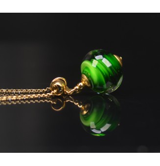 Collier long en verre filé vert Rosetta – Acier inoxydable doré – 74 cm - Création Artisanale