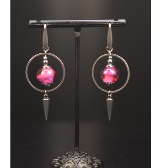 Boucles d’oreilles rose et...