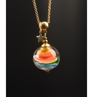 Collier long multicolore en verre filé – Acier inoxydable doré – 73 cm