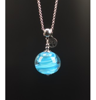 Collier "BLEU" en Perles de Verre et acier inoxydable 73 cm