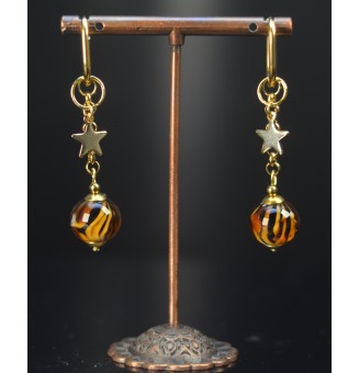 Boucles d’oreilles Léopard modulables – Acier inoxydable doré & verre filé