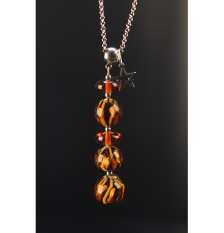 Collier "Éclat de Joie "LEOPARD" en perles de verre filé - acier inoxydable