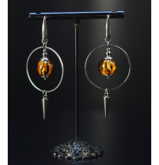 Boucles d’oreilles en perles verre filé – LEOPARD - acier inoxydable