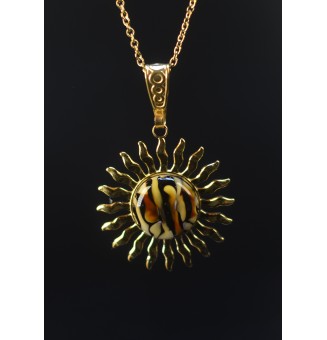 Collier Soleil "Léopard" en Acier Inoxydable doré avec Perle de Verre Filé 45+3 cm