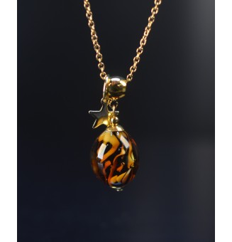 Collier 50 cm perle léopard – Acier inoxydable & verre filé – étoile