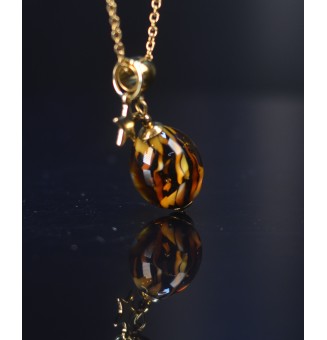 Collier 50 cm perle léopard – Acier inoxydable & verre filé – étoile