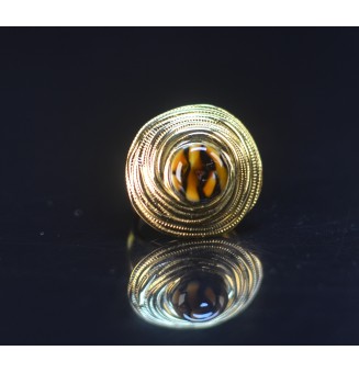 Bague en Verre Filé au Chalumeau "Léopard"  - acier INOXYDABLE doré