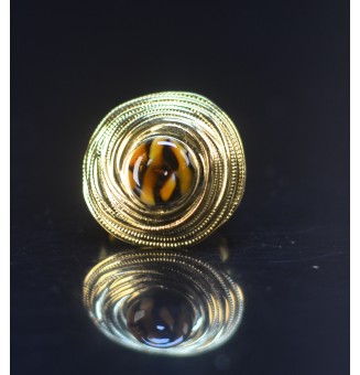 Bague en Verre Filé au Chalumeau "Léopard"  - acier INOXYDABLE doré