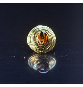 Bague en Verre Filé au Chalumeau "Léopard"  - acier INOXYDABLE doré
