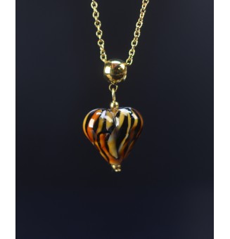 Collier cœur Léopard – Verre filé & acier inoxydable doré