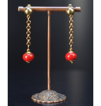 Boucles d’oreilles rouges en verre filé – Chaîne gros maillons & caractère affirmé
