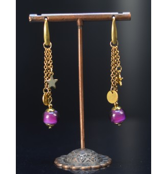 Boucles d’oreilles Violine en verre filé – Acier inoxydable doré & étoile