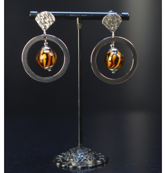 Boucles d’oreilles en perles verre filé – LEOPARD - acier inoxydable