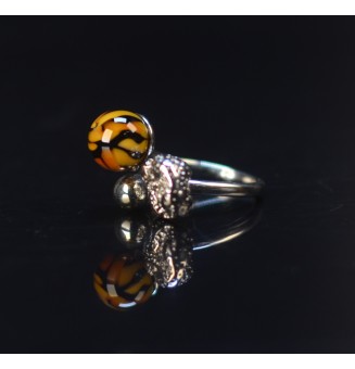 Bague réglable acier inoxydable avec perle de verre – Nouveau modèle - Léopard