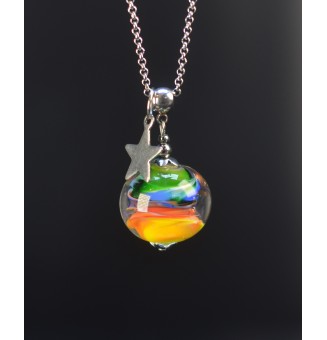 Collier "multicolore" en Perles de Verre et acier inoxydable, breloque ETOILE