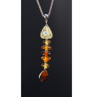 Collier Poisson en verre filé – Dégradé ambré & acier inoxydable