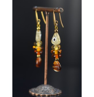 Boucles d’oreilles Poisson en verre filé – Dégradé ambré - Acier inoxydable doré