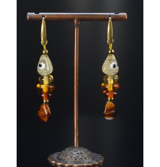 Boucles d’oreilles Poisson en verre filé – Dégradé ambré - Acier inoxydable doré