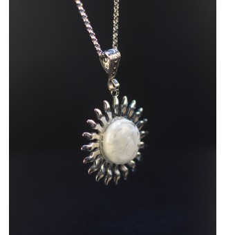 Collier Soleil BLANC en Acier Inoxydable avec Perle de Verre Filé 45+3 cm