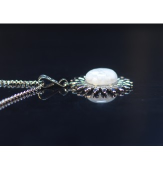 Collier Soleil BLANC en Acier Inoxydable avec Perle de Verre Filé 45+3 cm