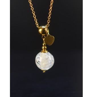 Un souffle de nuage BLANC – Collier artisanal Liloo Créations - perles de verre filé - acier inoxydable doré