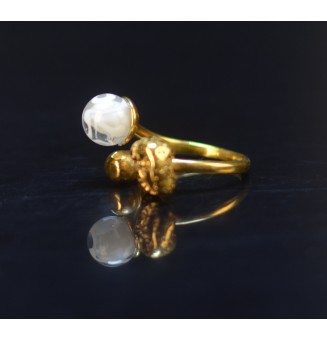 Bague réglable acier inoxydable avec perle de verre – Nouveau modèle - blanc