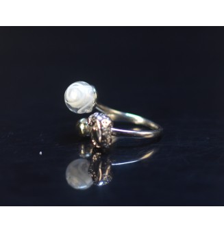 Bague réglable acier inoxydable avec perle de verre – Nouveau modèle - blanc