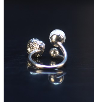 Bague réglable acier inoxydable avec perle de verre – Nouveau modèle - blanc