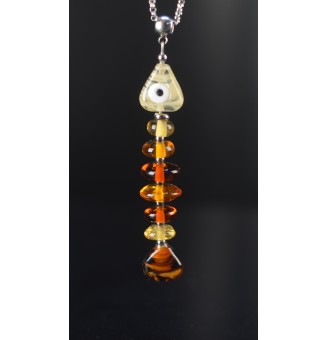 Collier Poisson en verre filé – Dégradé ambré & acier inoxydable - 60 cm