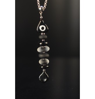Collier Poisson en verre filé – noir & acier inoxydable - 74 cm