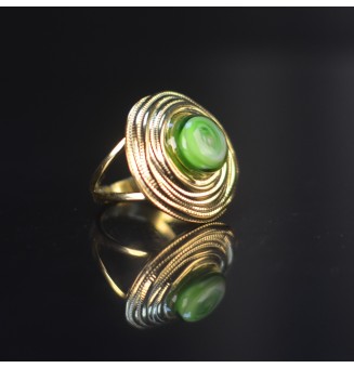 Bague en Verre Filé au Chalumeau "VERT ROSETTA"  - acier INOXYDABLE doré
