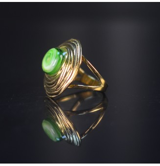 Bague en Verre Filé au Chalumeau "VERT ROSETTA"  - acier INOXYDABLE doré