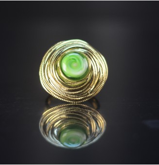 Bague en Verre Filé au Chalumeau "VERT ROSETTA"  - acier INOXYDABLE doré