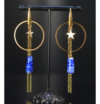 Boucles d’oreilles bleu intense – Tubes en verre filé & acier doré