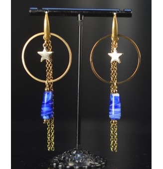Boucles d’oreilles bleu intense – Tubes en verre filé & acier doré