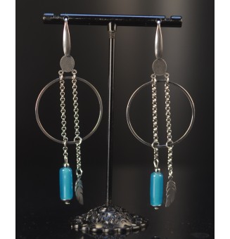 Boucles d’oreilles bleu  – Tubes en verre filé & acier inoxydable