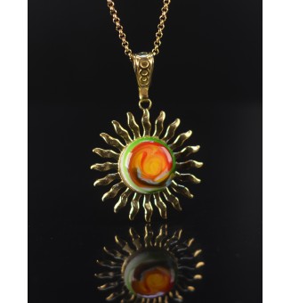 Collier Soleil MULTICOLORE en Acier Inoxydable doré avec Perle de Verre Filé 45+3 cm