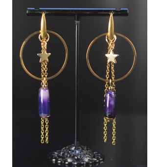 Boucles d’oreilles "violet" – Tubes en verre filé & acier doré