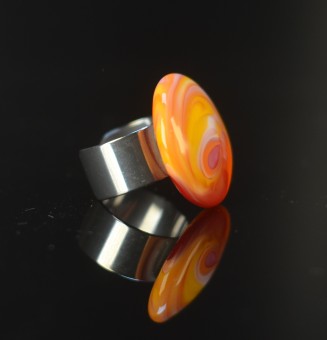 Bague en Verre Filé au Chalumeau "multicolore"  - acier INOXYDABLE