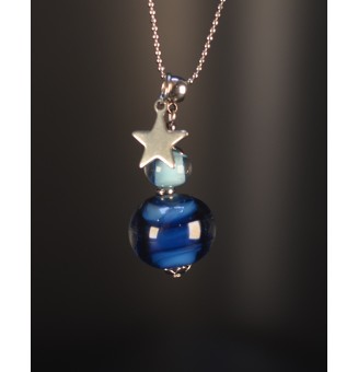 Collier long bleu en verre filé – acier inoxydable et verre filé