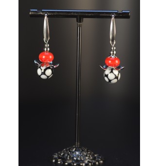 Boucles d’Oreilles GIRLY en Verre Filé   -  par Liloo Créations - blanc noir rouge