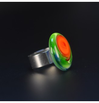 Bague en Verre Filé au Chalumeau "multicolore"  - acier INOXYDABLE