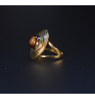 Bague en Verre Filé au Chalumeau "Dégradé Ambré"  - acier INOXYDABLE doré